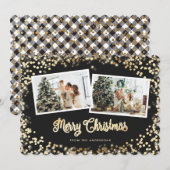 Black Pset Gold-kerstfoto Magic Lights Feestdagenkaart (Voorkant / Achterkant)