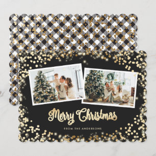 Black Pset Gold-kerstfoto Magic Lights Feestdagenkaart
