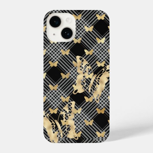 Black Pset Golden Butterflies iPhone 14 Hoesjes iPhone Hoesje (Achterkant)