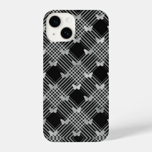 Black Pset & Silver Butterflies iPhone 14 Hoesjes Hoesje (Achterkant)