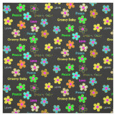 Black Psychedelic 60s Groovy Flowers Print Stof (Swatch)