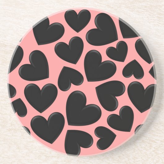Black Puffy Hearts Zandsteen Onderzetter (Voorkant)