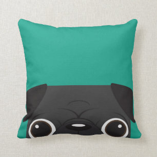 Black Pug-Blauwgroen Pillow Kussen