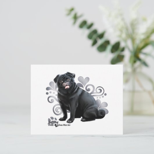 Black Pug Briefkaart (Staand voorkant)