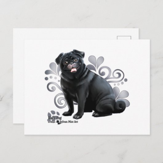 Black Pug Briefkaart (Voorkant / Achterkant)