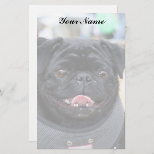 Black Pug Briefpapier (Voorkant / Achterkant)