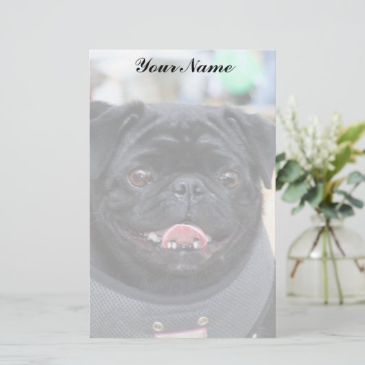 Black Pug Briefpapier (Staand voorkant)