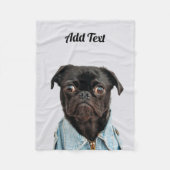 Black Pug Dog Add Text Fleece Deken (Voorkant)