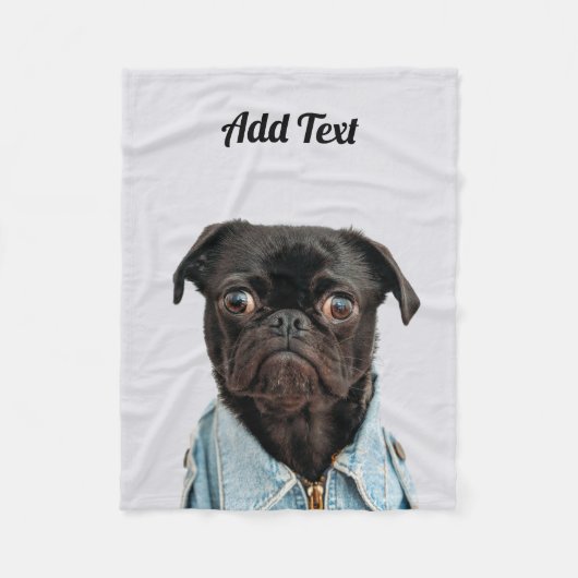 Black Pug Dog Add Text Fleece Deken (Voorkant)