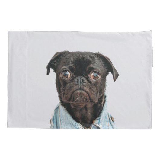 Black Pug Dog Add Text Kussensloop (Achterkant)