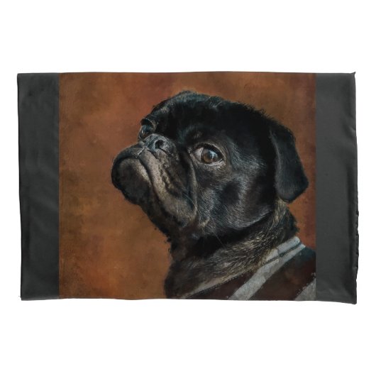 Black Pug Dog Afbeelding Kussensloop (Voorkant)
