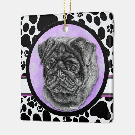 Black Pug Dog Art van Glenda Harlan Keramisch Ornament (Links)