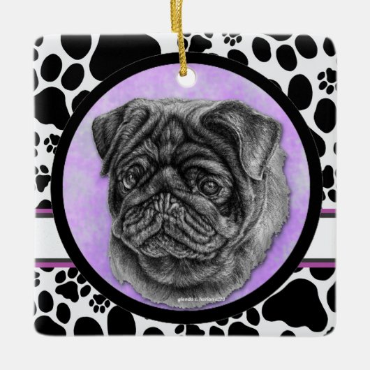 Black Pug Dog Art van Glenda Harlan Keramisch Ornament (Voorkant)