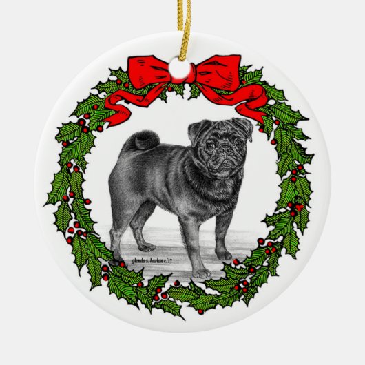 Black Pug Dog Art van Glenda S. Harlan Keramisch Ornament (Voorkant)