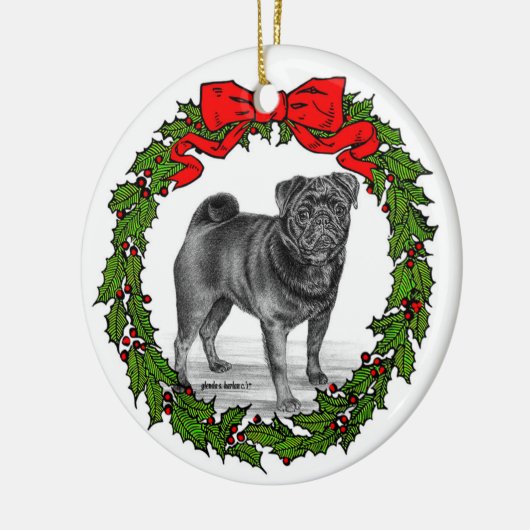 Black Pug Dog Art van Glenda S. Harlan Keramisch Ornament (Links)