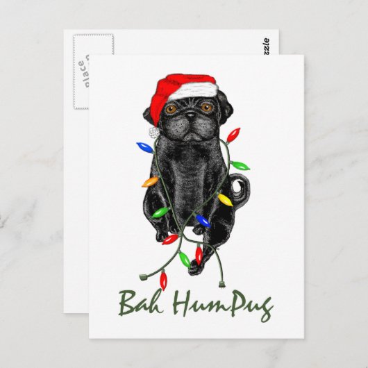 Black Pug Dog Bah Humpug Funny Kerstmis Briefkaart (Voorkant / Achterkant)