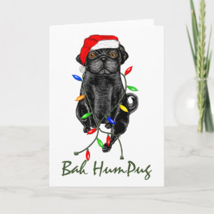 Black Pug Dog Bah Humpug Funny Kerstmis Feestdagen Kaart
