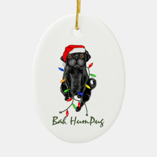 Black Pug Dog Bah Humpug Funny Kerstmis Keramisch Ornament