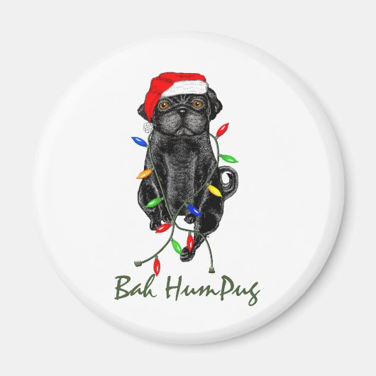 Black Pug Dog Bah Humpug Funny Kerstmis Magneet (Voorkant)