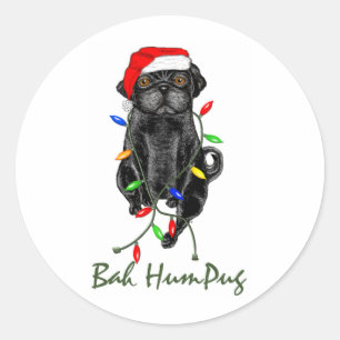 Black Pug Dog Bah Humpug Funny Kerstmis Ronde Sticker