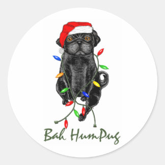 Black Pug Dog Bah Humpug Funny Kerstmis Ronde Sticker