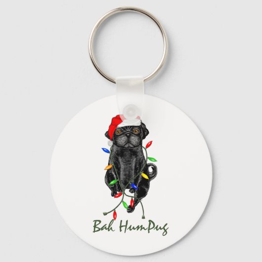 Black Pug Dog Bah Humpug Funny Kerstmis Sleutelhanger (Voorkant)