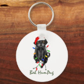 Black Pug Dog Bah Humpug Funny Kerstmis Sleutelhanger (Voorkant)