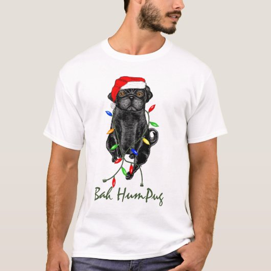 Black Pug Dog Bah Humpug Funny Kerstmis T-shirt (Voorkant)