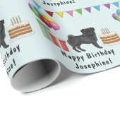 Black Pug Dog Cartoon Mops Kleurrijke Happy Birthd Cadeaupapier (Rol Hoek)