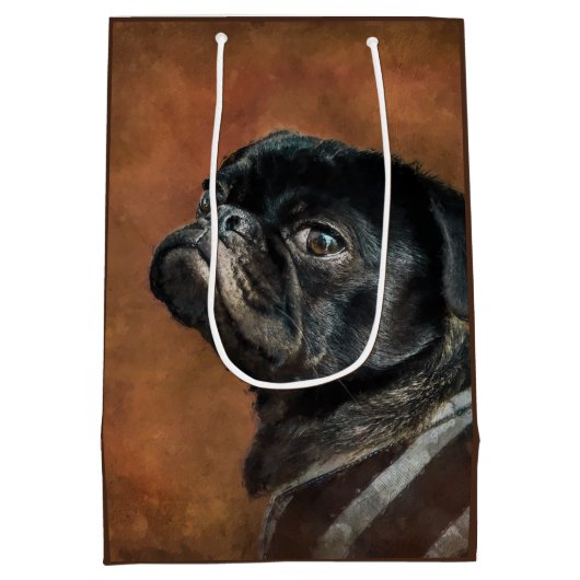 Black Pug Dog Medium Cadeauzakje (Achterkant)