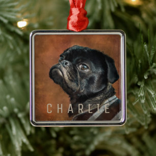 Black Pug Dog Metalen Ornament