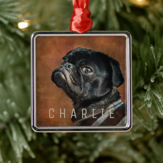 Black Pug Dog Metalen Ornament (Boom)