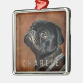Black Pug Dog Metalen Ornament (Links)