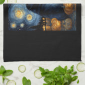 Black Pug dog of van gogh starry night halloween F Theedoek (Gevouwen)