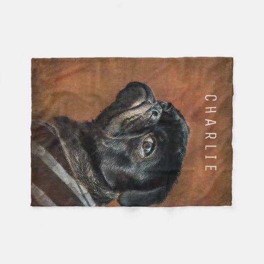 Black Pug Dog Persoonlijk Fleece Deken (Voorkant (Horizontaal))