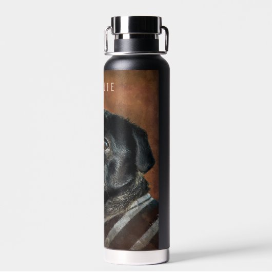 Black Pug Dog Persoonlijk Waterfles (Achterkant)