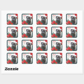 Black Pug Dog Poinsettia Bouquet Kerstmis Vierkante Sticker (Vel)