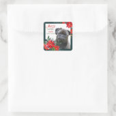 Black Pug Dog Poinsettia Bouquet Kerstmis Vierkante Sticker (Tas)