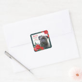 Black Pug Dog Poinsettia Bouquet Kerstmis Vierkante Sticker (Envelop)