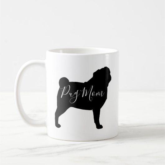 Black Pug Dog Silhouettes Pug mam Custom Koffiemok (Links)