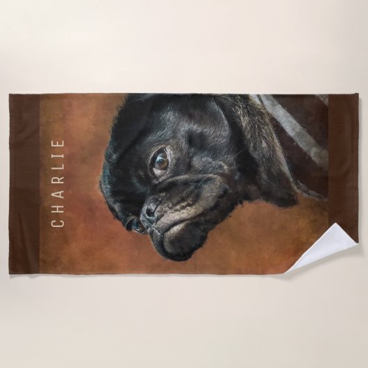 Black Pug Dog Strandlaken (Voorkant)