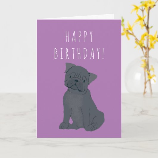Black Pug Dog Verjaardag Kaart (Gele Bloem)