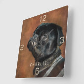 Black Pug Dog Vierkante Klok (Hoek)