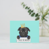 Black Pug Dog W / Crown Rule the World Briefkaart (Staand voorkant)
