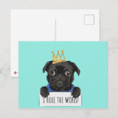Black Pug Dog W / Crown Rule the World Briefkaart (Voorkant / Achterkant)