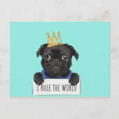 Black Pug Dog W / Crown Rule the World Briefkaart (Voorkant)