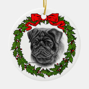 Black Pug Drawing by Glenda S. Harlan Keramisch Ornament