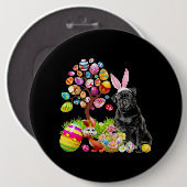 BLACK Pug Easter Egg Tree Dogs Bunny Easters Day Ronde Button 6,0 Cm (Voorkant /achterkant)