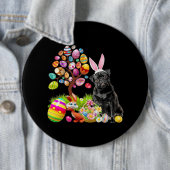 BLACK Pug Easter Egg Tree Dogs Bunny Easters Day Ronde Button 6,0 Cm (In situ)