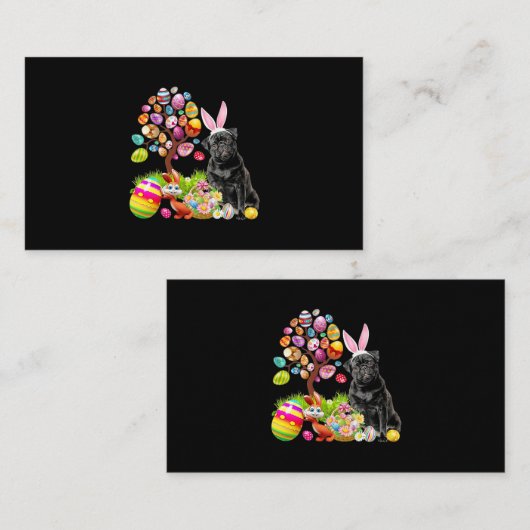BLACK Pug Easter Egg Tree Dogs Bunny Easters Day Visitekaartje (Voorkant / Achterkant)